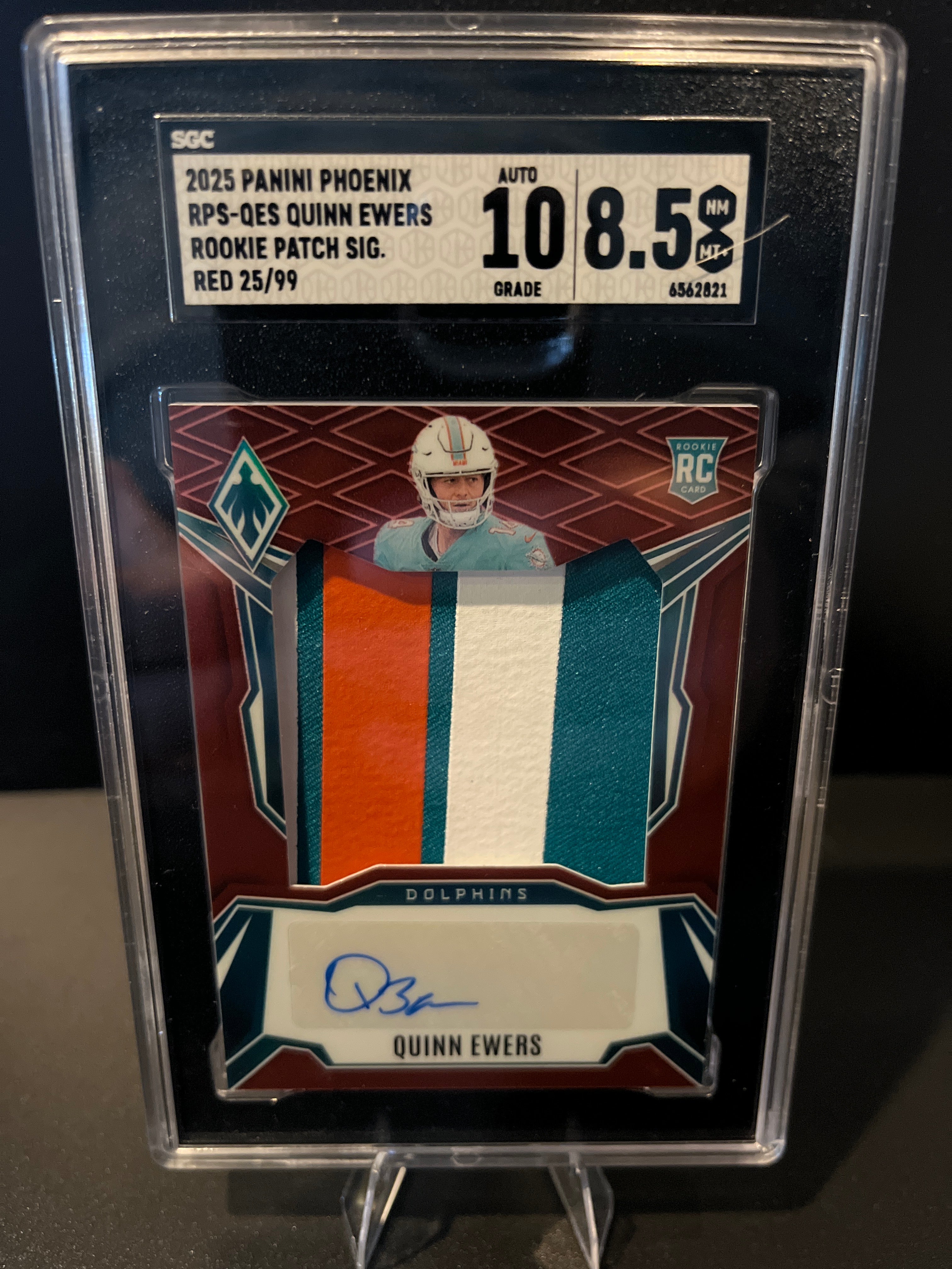2025 Phoenix Football Quinn Ewers Red Rookie Patch Signatures No. RPS-QES 25/99 SGC Graded 10 Auto/8.5 NM-MT