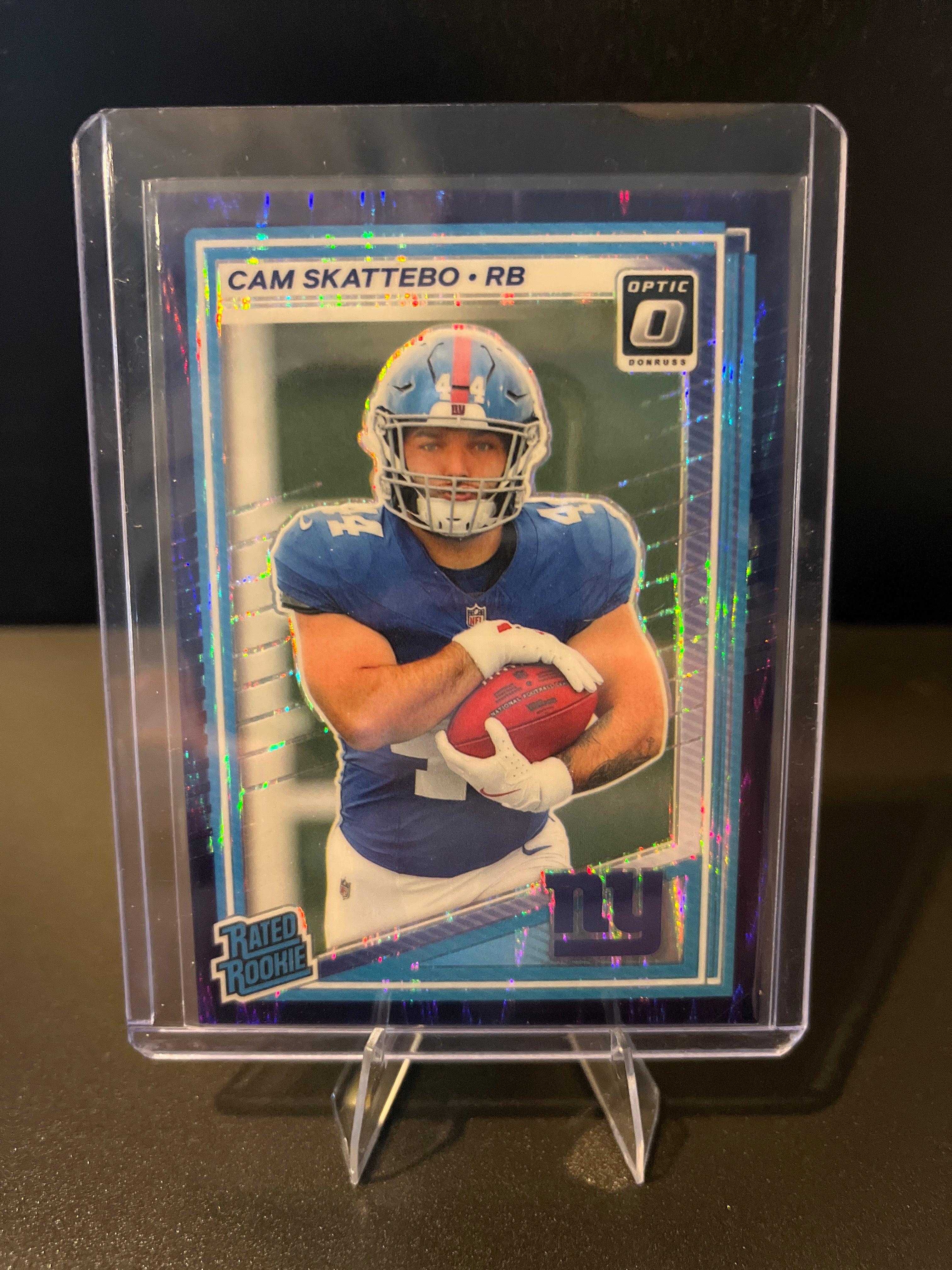 2025 Donruss Optic Football Cam Skattebo Purple Shock Prizm Rated Rookie No. 228