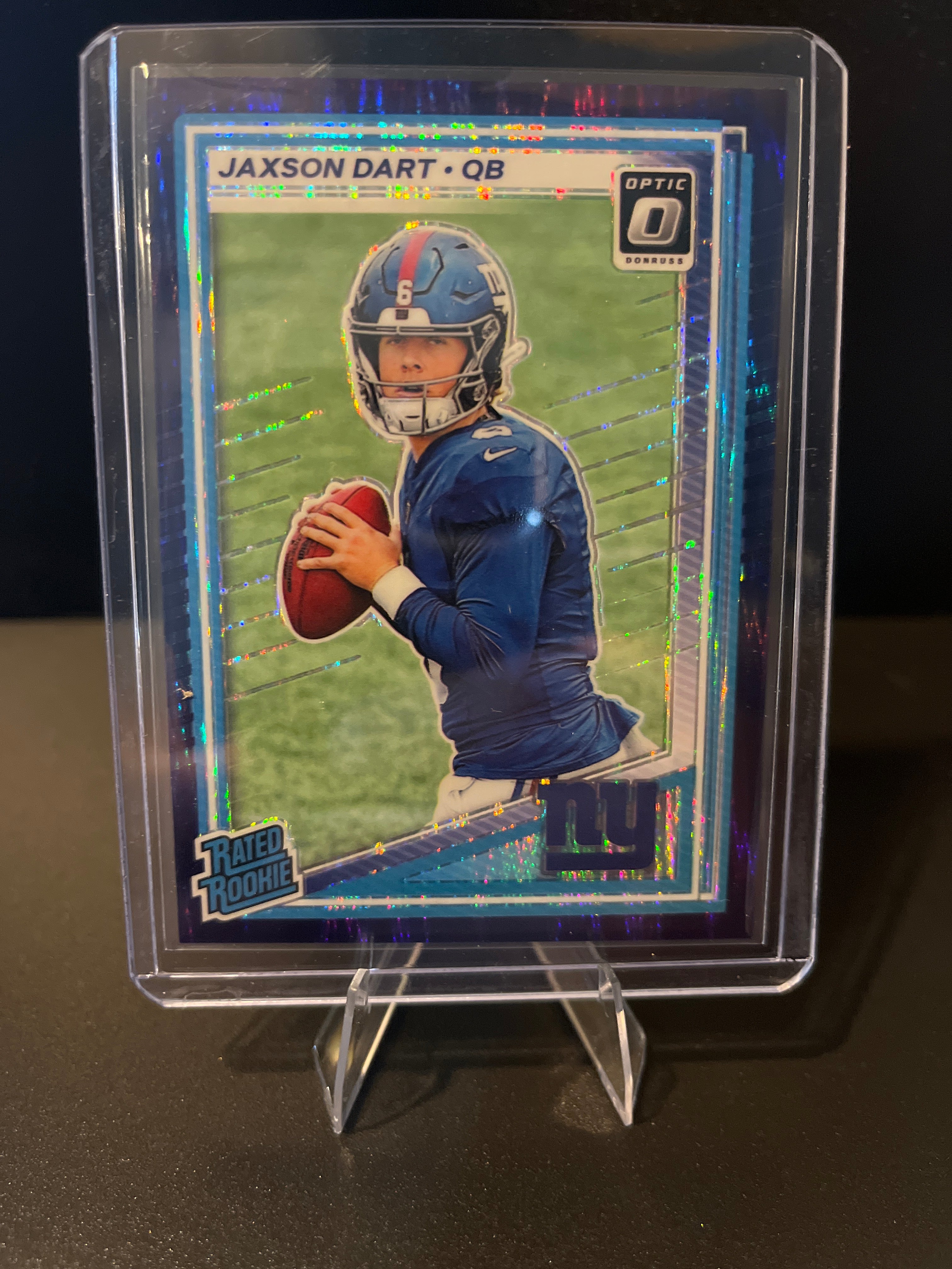 2025 Donruss Optic Football Jaxson Dart Purple Shock Prizm Rated Rookie No. 273